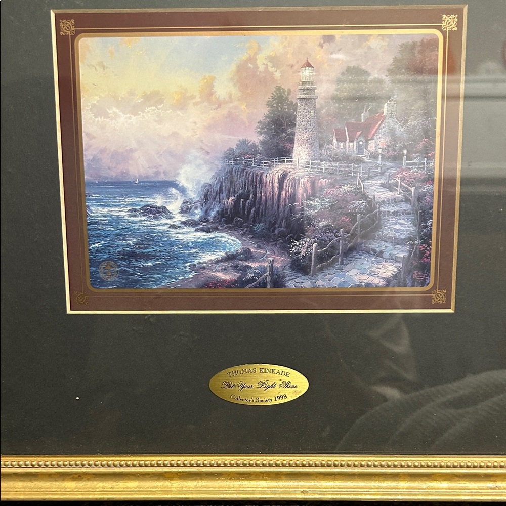 Thomas Kinkade Coastal Lighthouse Art with Purple and Blue Hues